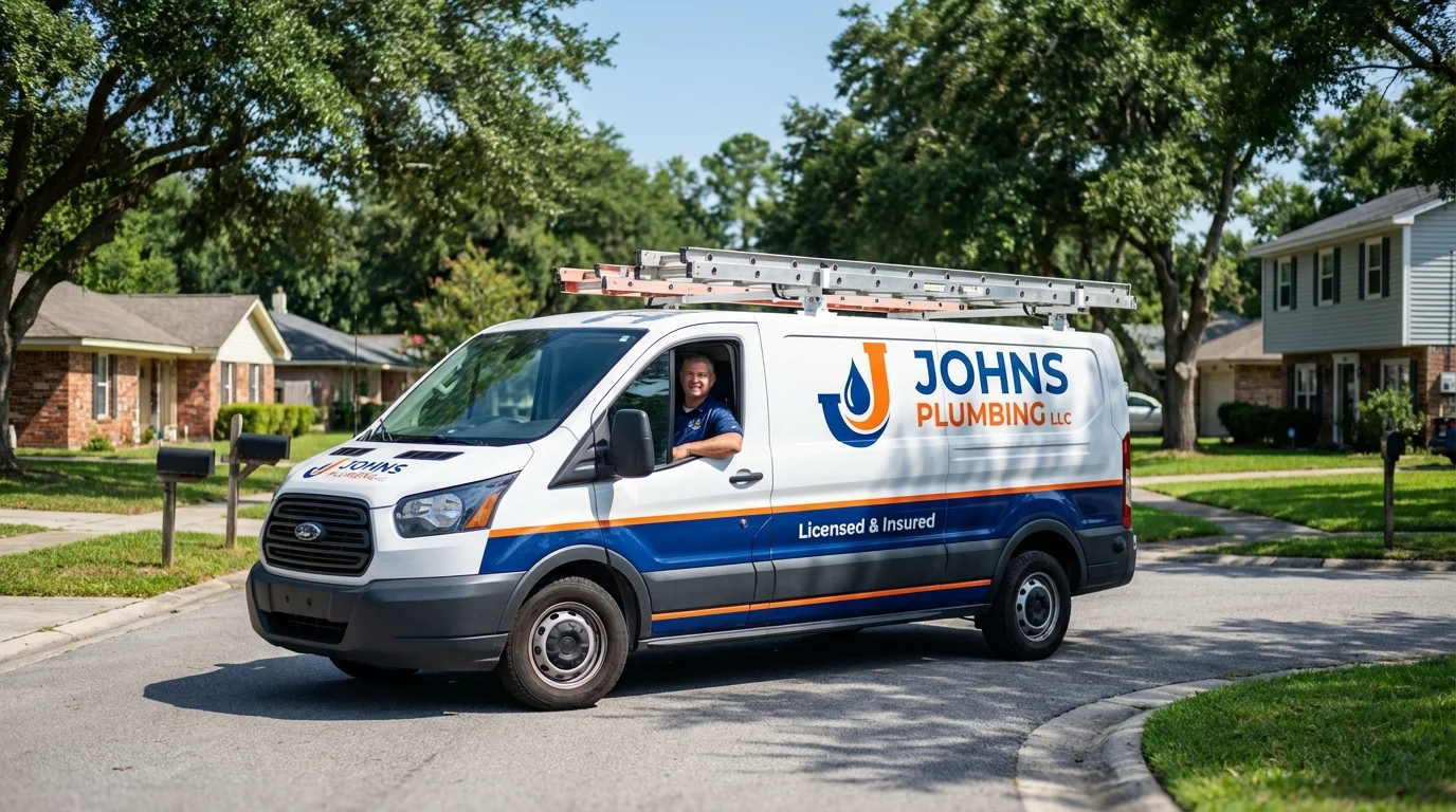 Johns Plumbing LLC service van in Barrington, NH