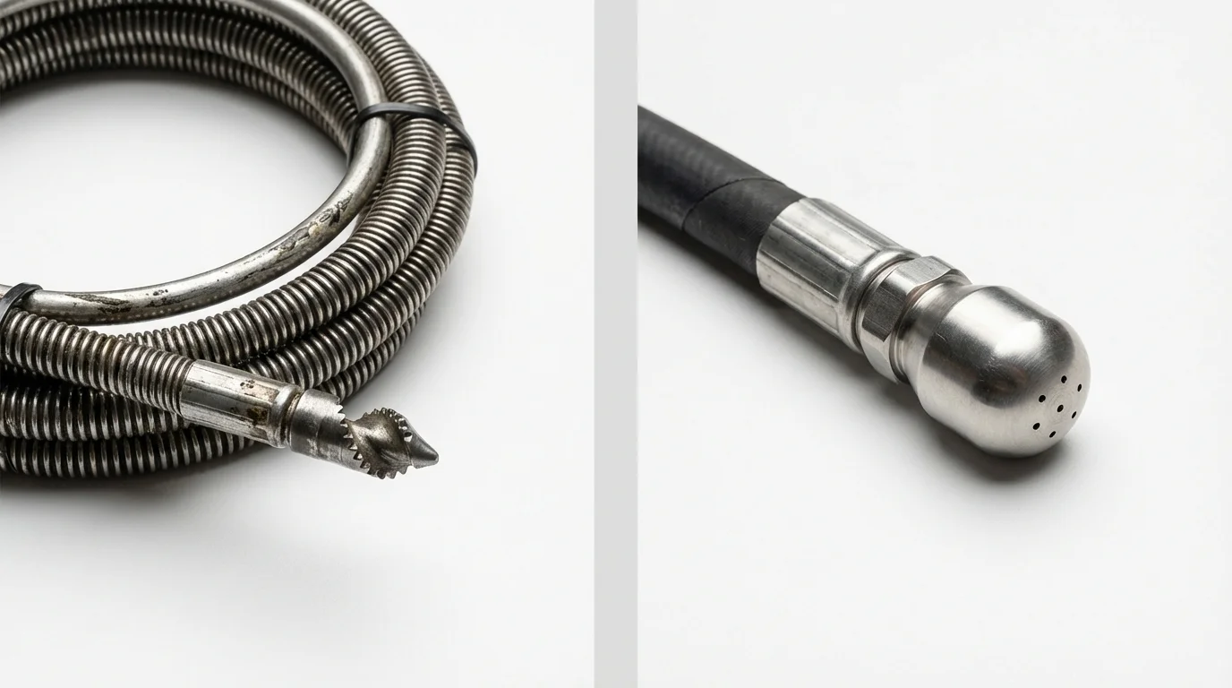 Drain snake cable and hydro jetting nozzle used for drain cleaning in Barrington, NH